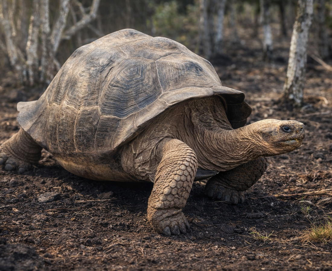 Galápagos giant tortoise walking in natural habitat