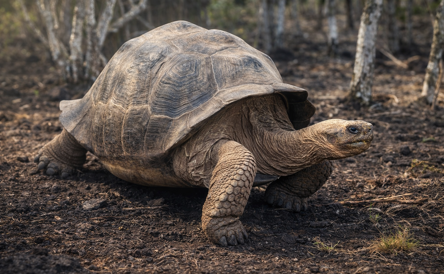 Galápagos giant tortoise walking in natural habitat