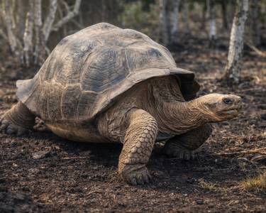 Galápagos giant tortoise walking in natural habitat